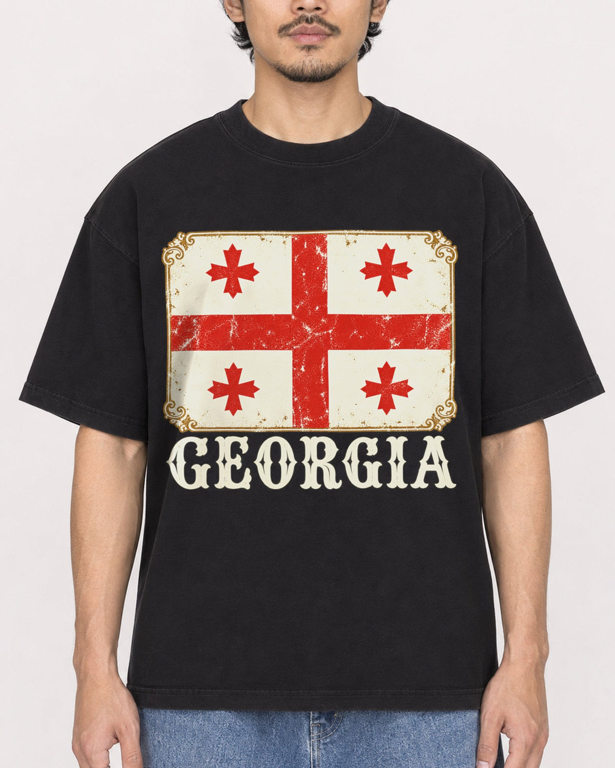 Mockup Boxy Heavyweight Tee Black male close-up 02