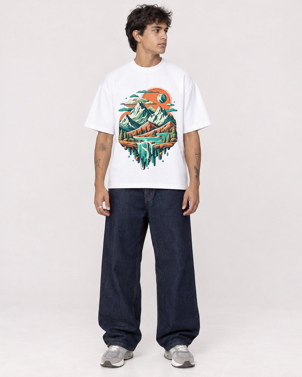 Mockup Boxy Heavyweight Tee White male full-body 06