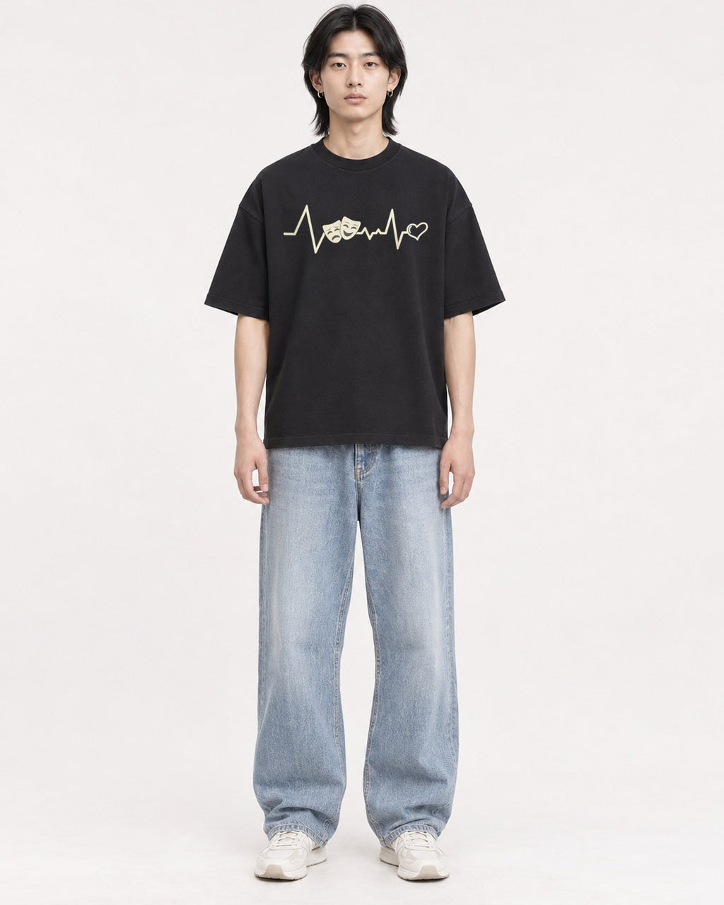 Mockup Boxy Heavyweight Tee Black male full-body 41