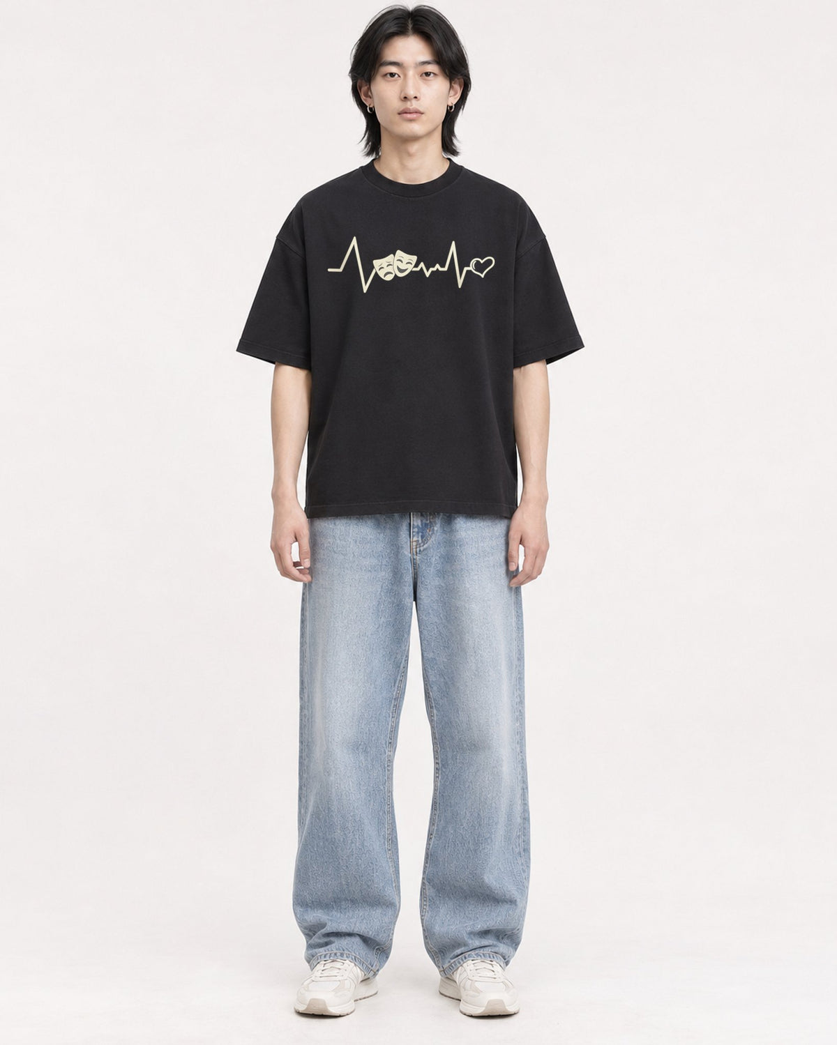 Mockup Boxy Heavyweight Tee Black male full-body 41