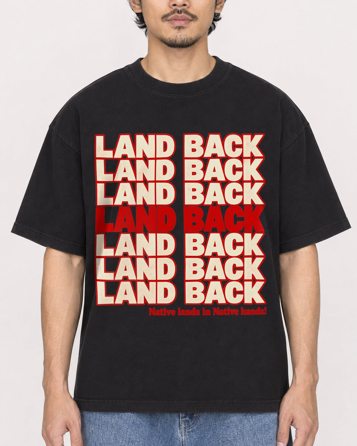 Mockup Boxy Heavyweight Tee Black male close-up 02