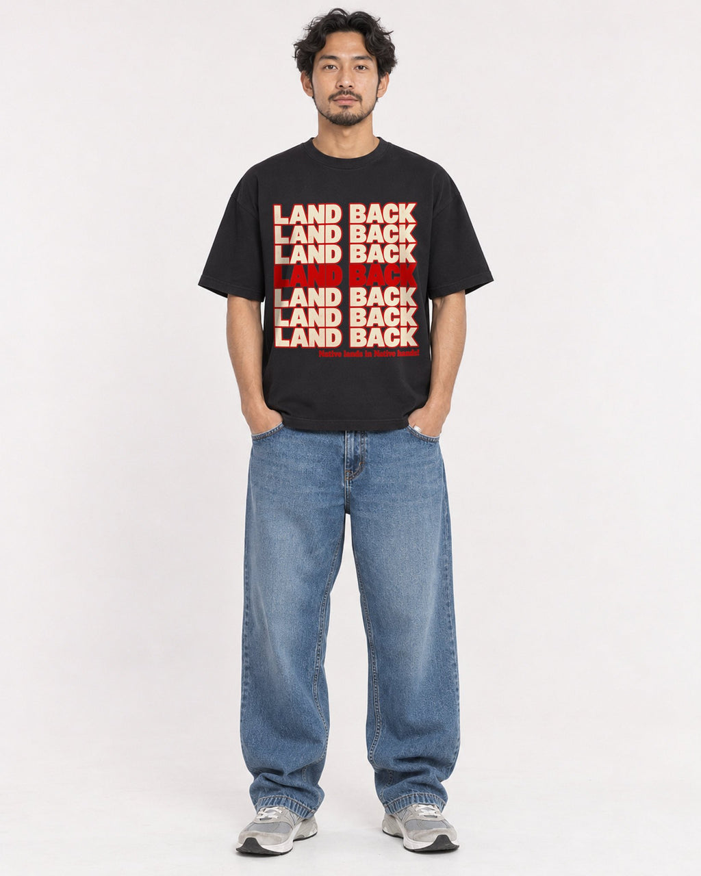 Mockup Boxy Heavyweight Tee Black male full-body 02