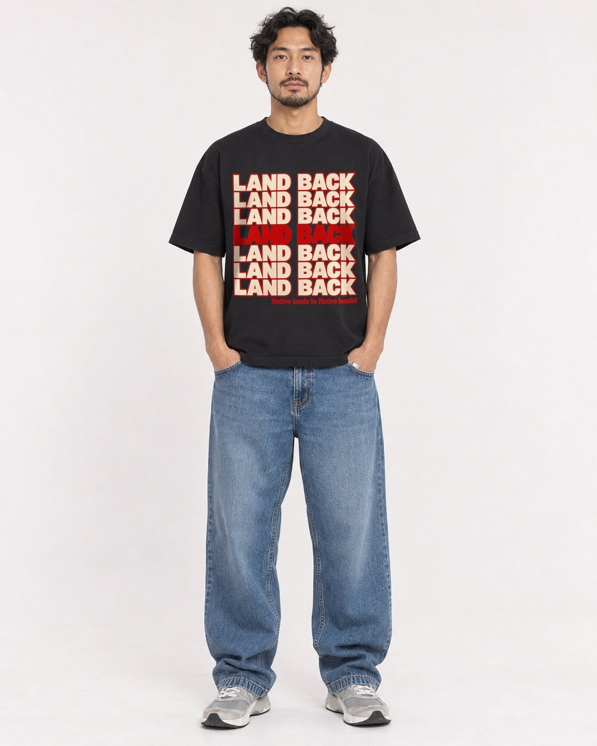 Mockup Boxy Heavyweight Tee Black male full-body 02