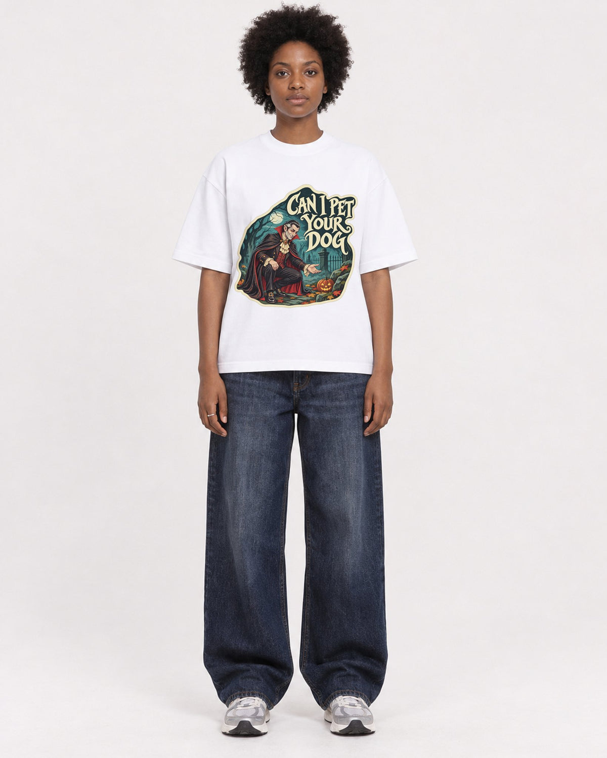 Mockup Boxy Heavyweight Tee White female full-body 14