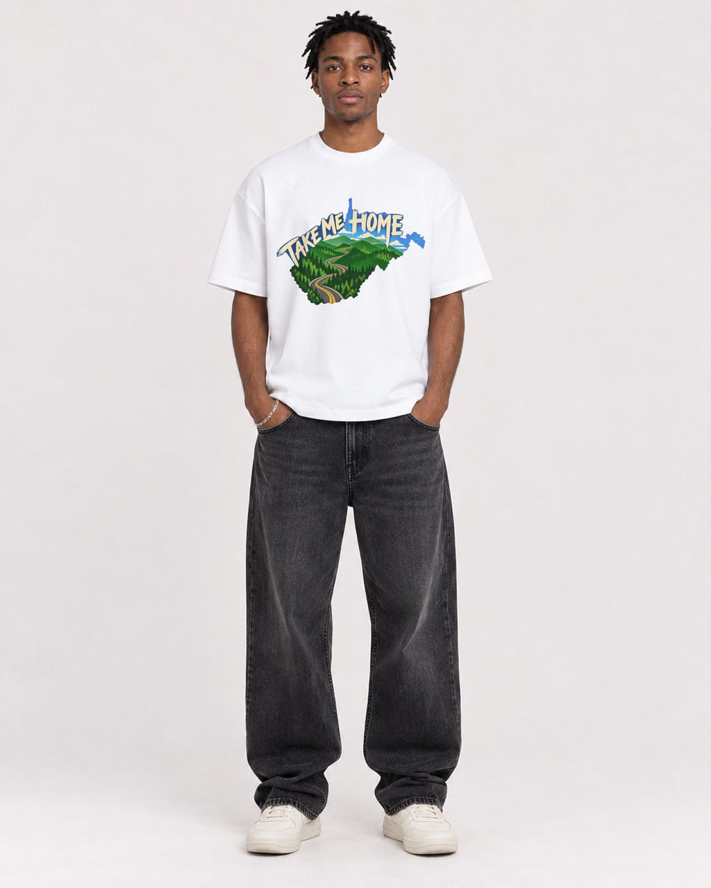 Mockup Boxy Heavyweight Tee White male full-body 05