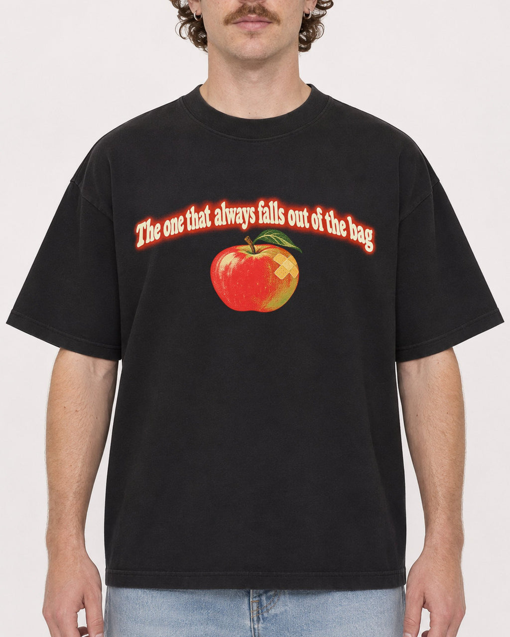Mockup Boxy Heavyweight Tee Black male close-up 09