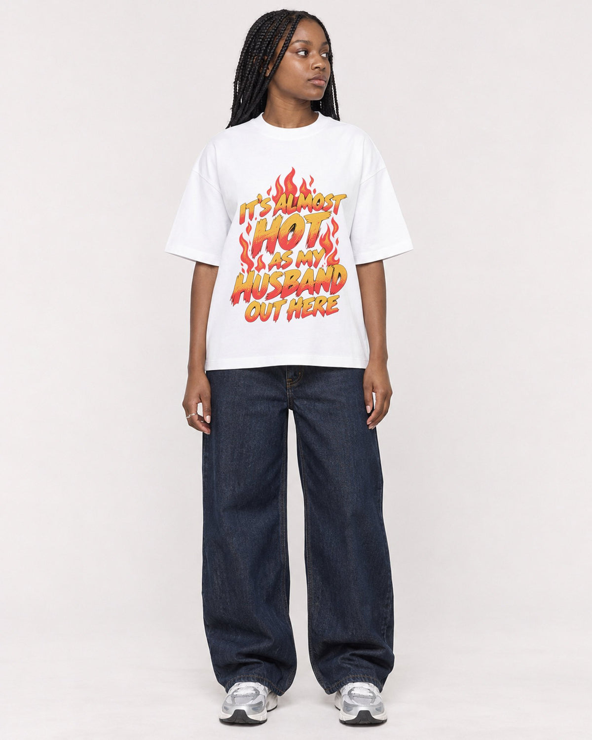Mockup Boxy Heavyweight Tee White female full-body 04