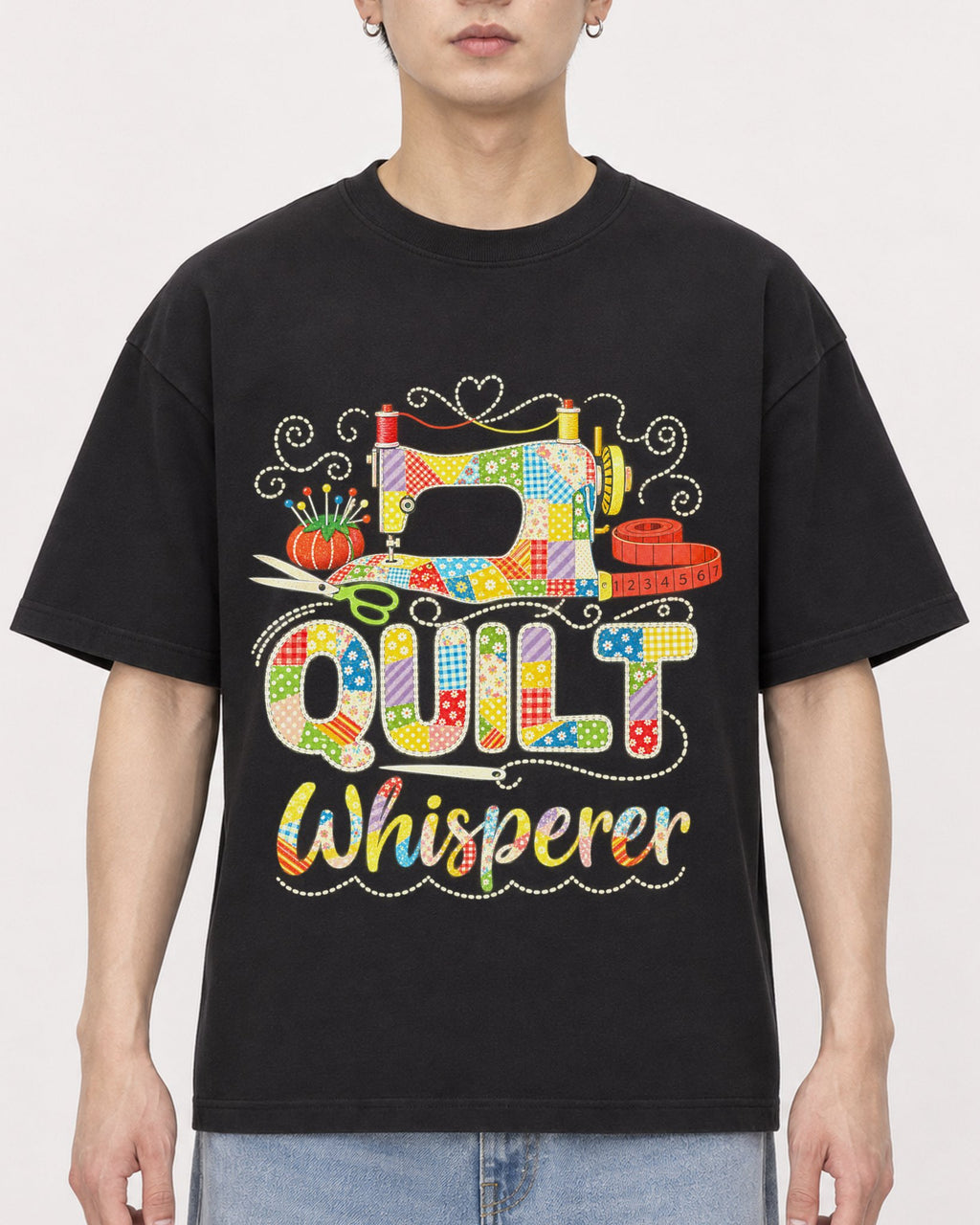 Mockup Boxy Heavyweight Tee Black male close-up 01