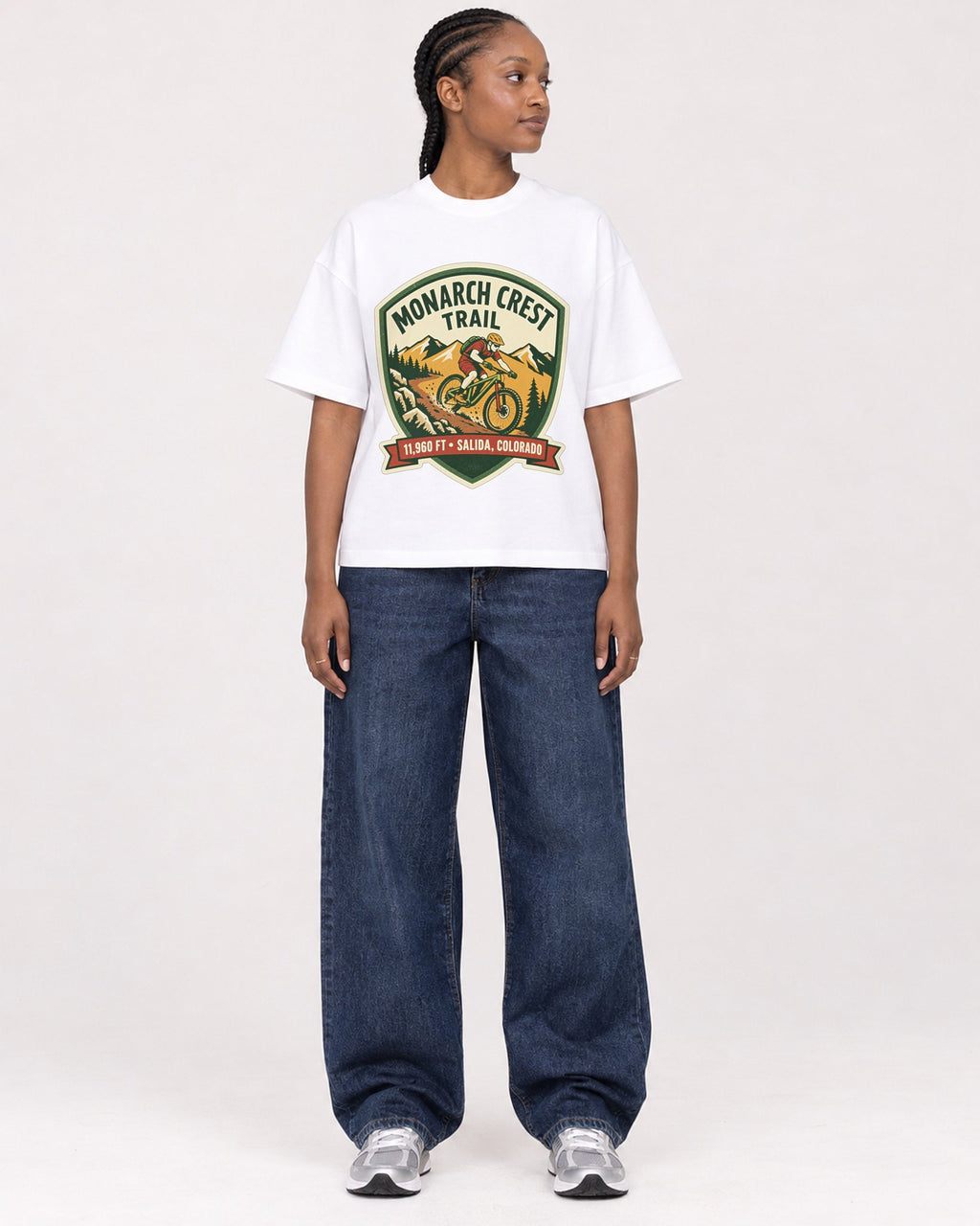 Mockup Boxy Heavyweight Tee White female full-body 44