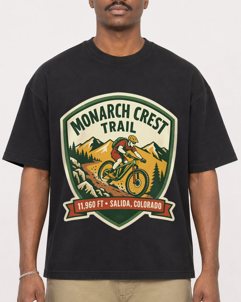 Mockup Boxy Heavyweight Tee Black male close-up 44