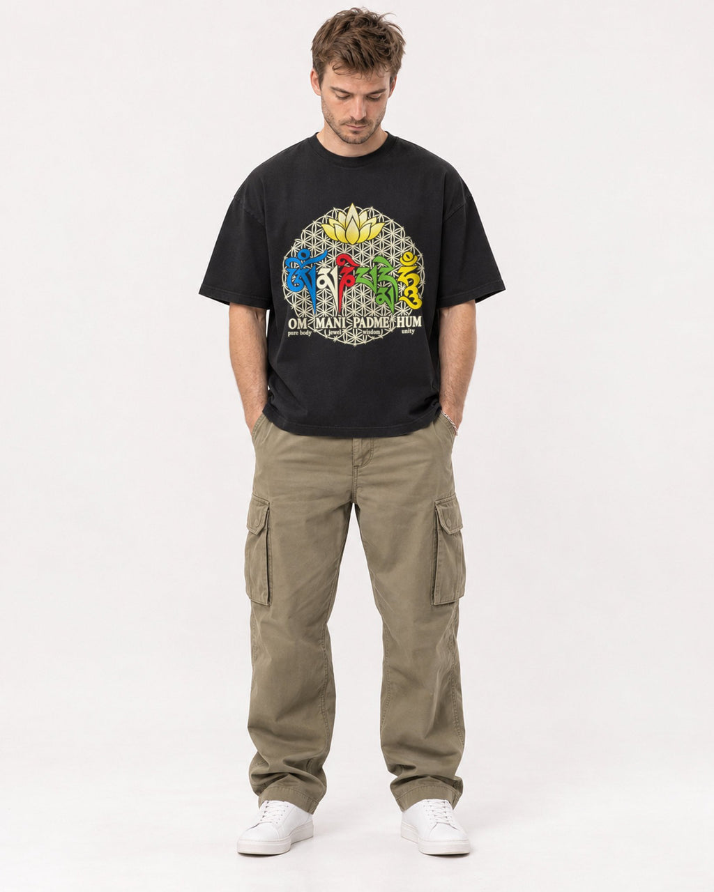 Mockup Boxy Heavyweight Tee Black male full-body 08