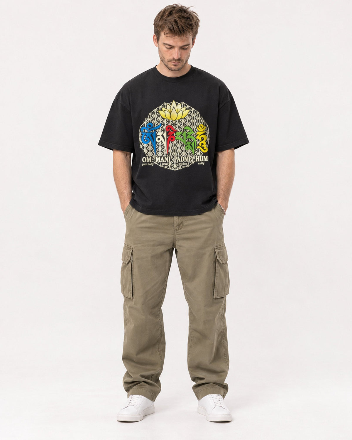 Mockup Boxy Heavyweight Tee Black male full-body 08