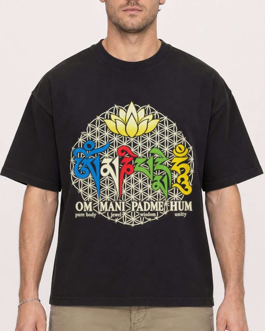 Mockup Boxy Heavyweight Tee Black male close-up 08