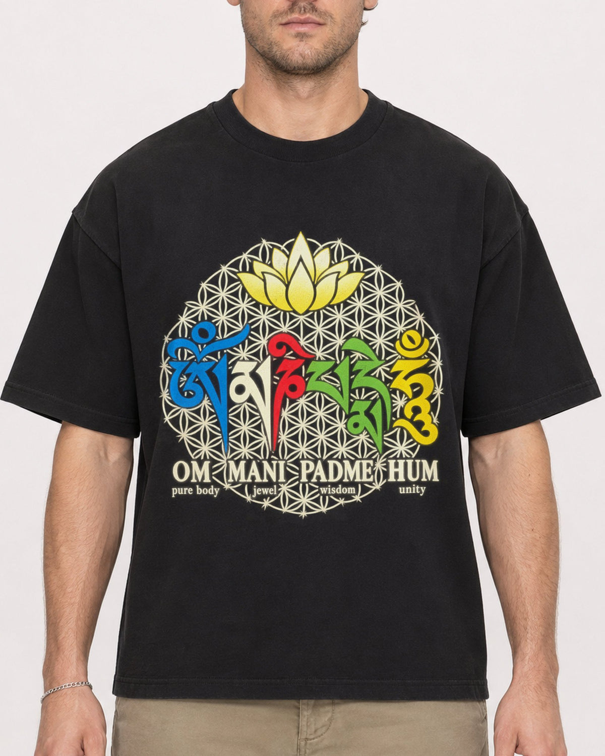 Mockup Boxy Heavyweight Tee Black male close-up 08