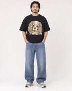 Mockup Boxy Heavyweight Tee Black male full-body 22