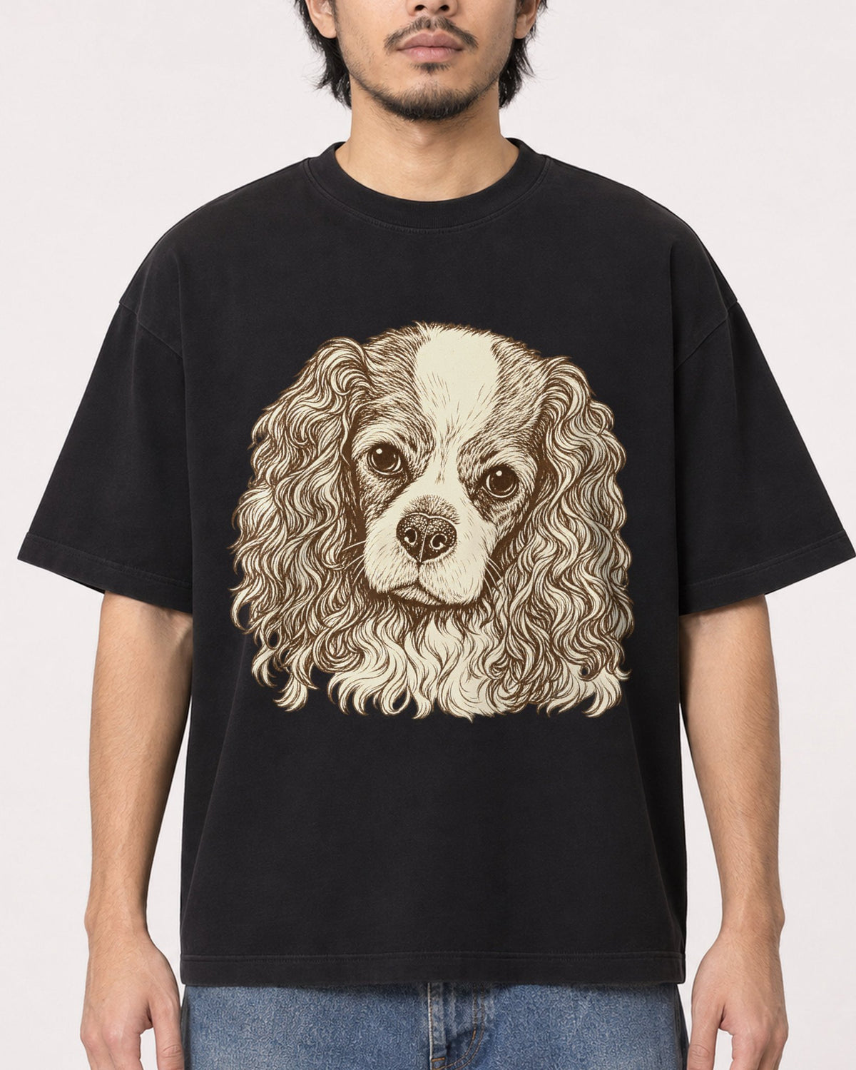 Mockup Boxy Heavyweight Tee Black male close-up 22