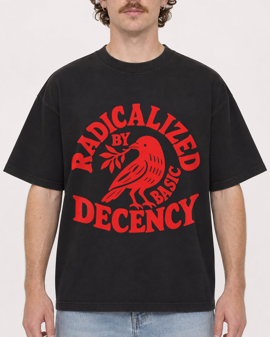 Mockup Boxy Heavyweight Tee Black male close-up 09