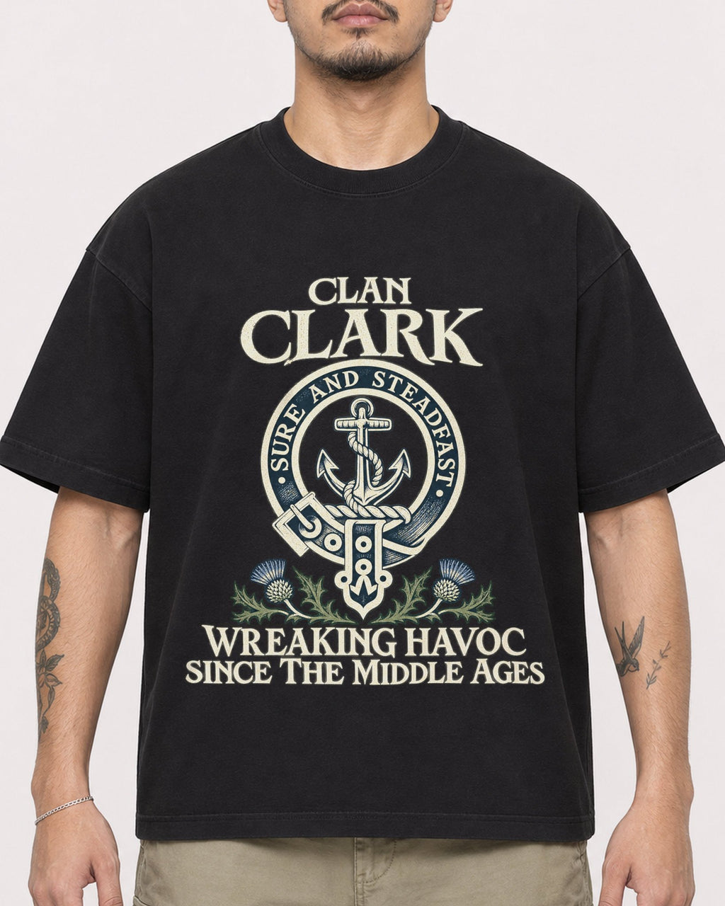 Mockup Boxy Heavyweight Tee Black male close-up 12