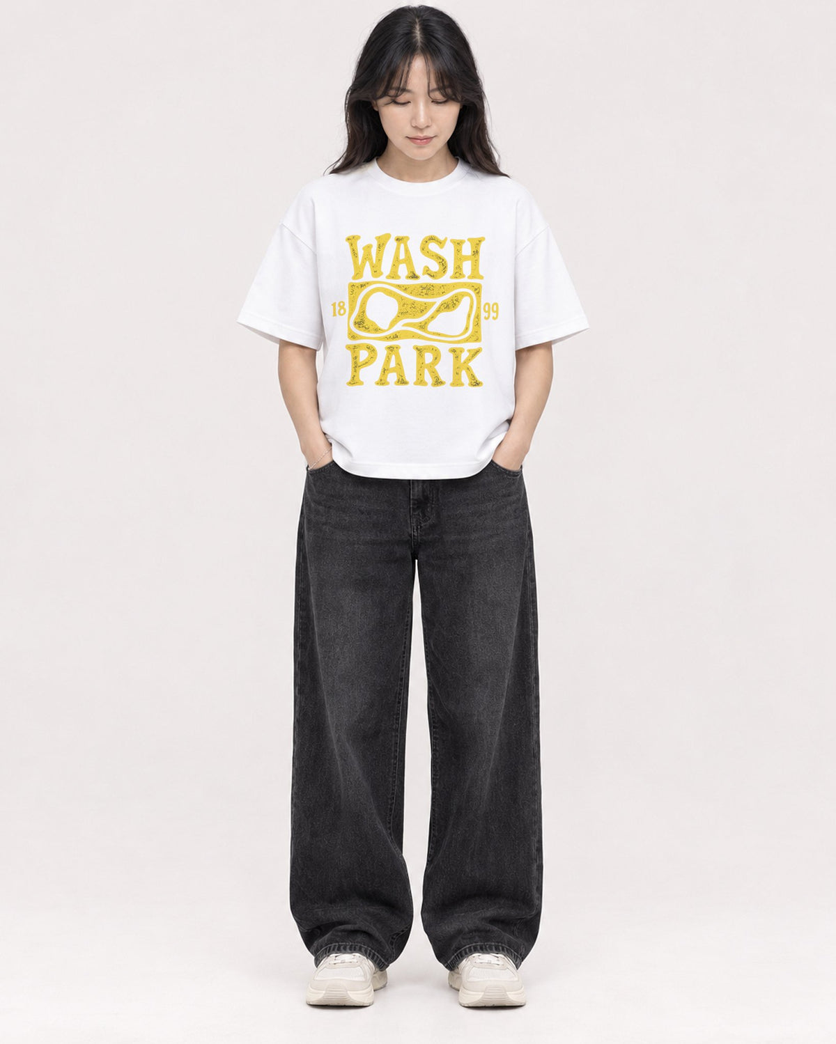 Mockup Boxy Heavyweight Tee White female full-body 13