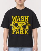 Mockup Boxy Heavyweight Tee Black male close-up 13