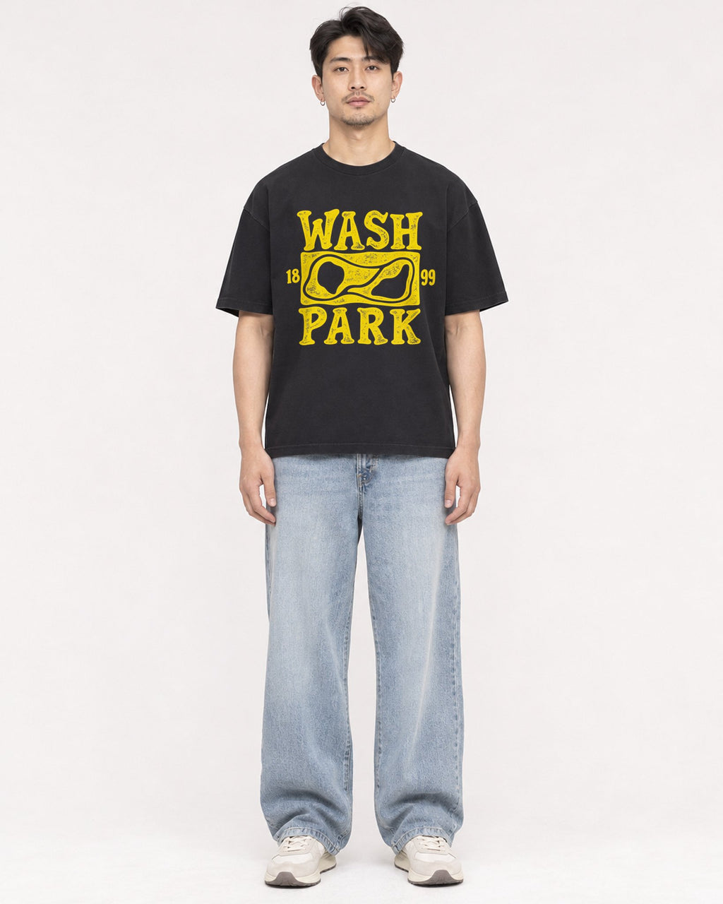 Mockup Boxy Heavyweight Tee Black male full-body 13