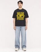 Mockup Boxy Heavyweight Tee Black male full-body 13