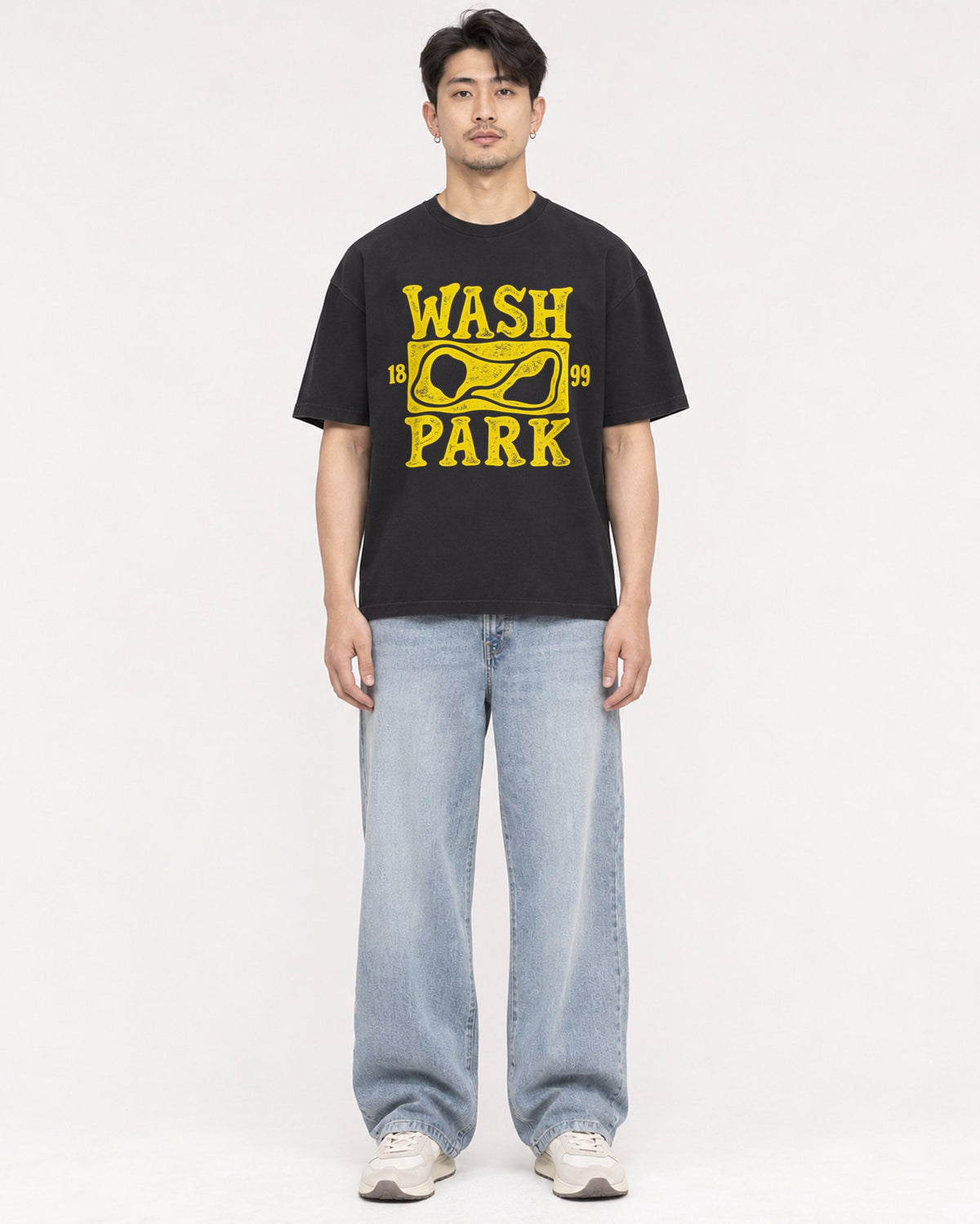 Mockup Boxy Heavyweight Tee Black male full-body 13