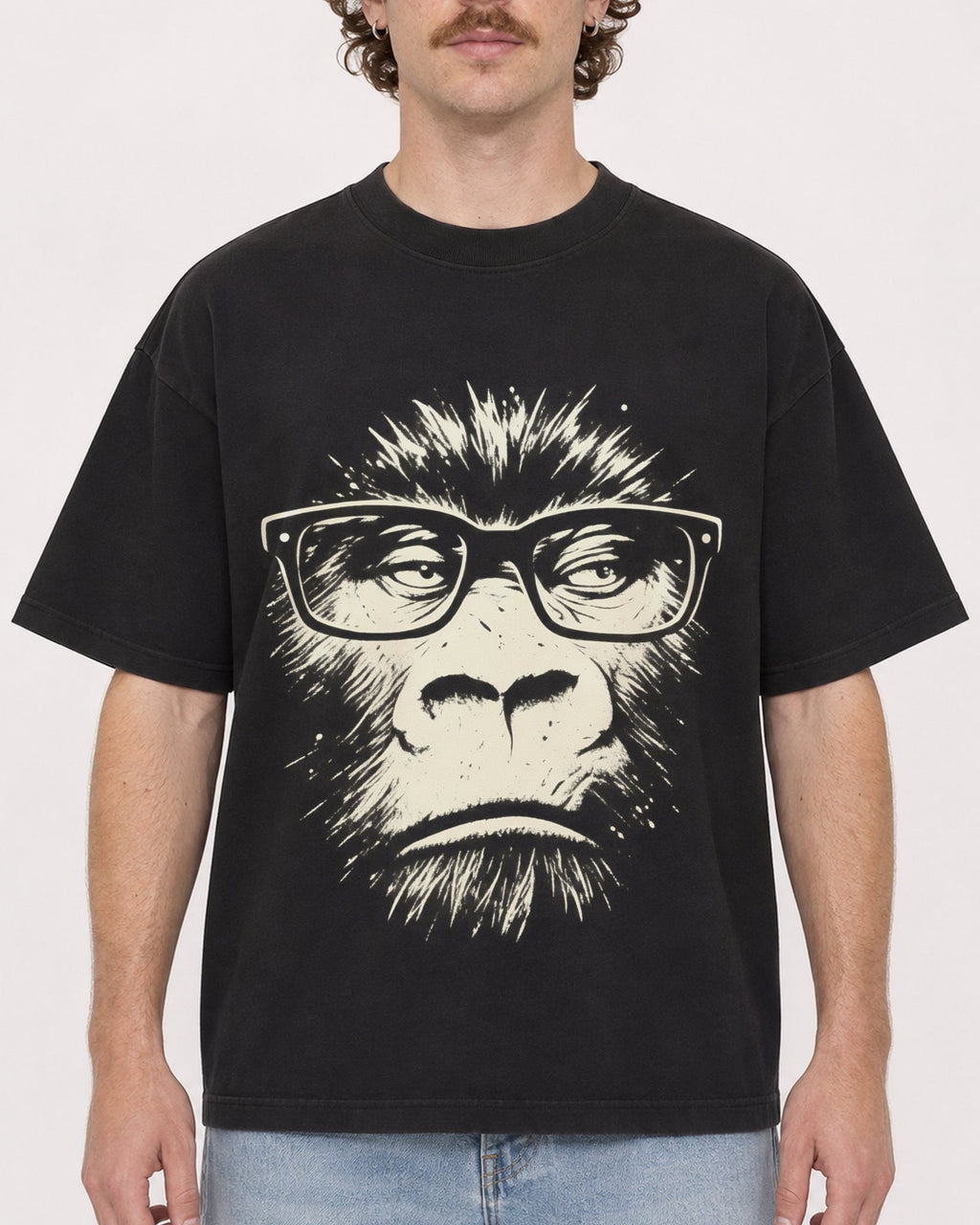 Mockup Boxy Heavyweight Tee Black male close-up 09