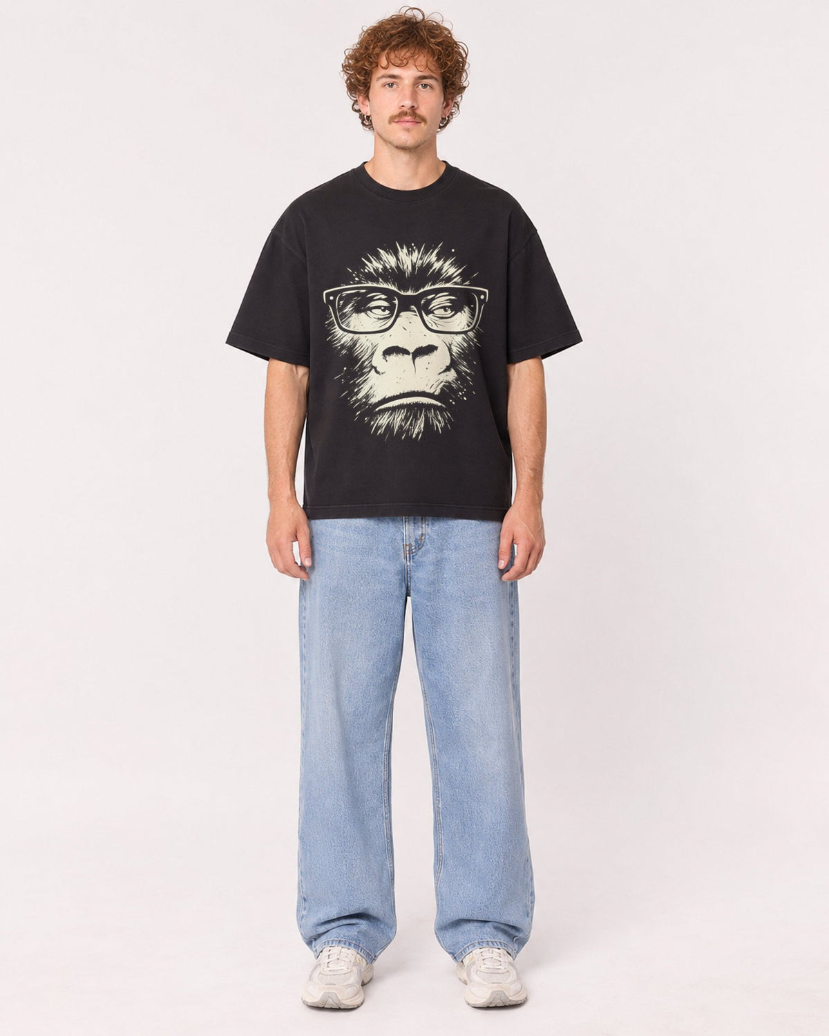 Mockup Boxy Heavyweight Tee Black male full-body 09