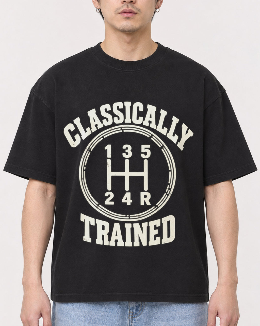 Mockup Boxy Heavyweight Tee Black male close-up 13