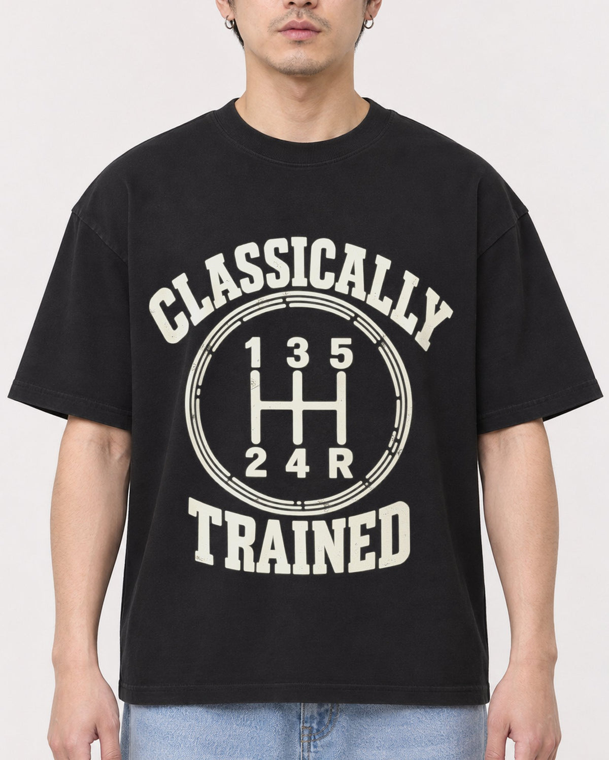 Mockup Boxy Heavyweight Tee Black male close-up 13