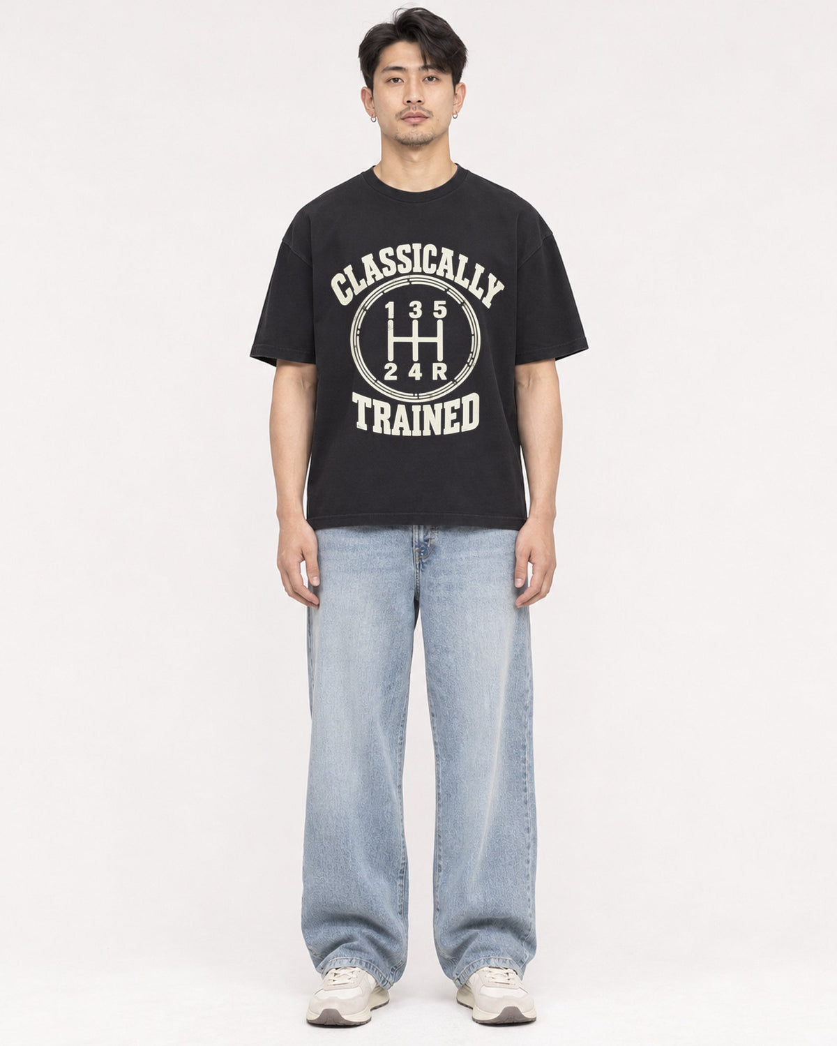 Mockup Boxy Heavyweight Tee Black male full-body 13