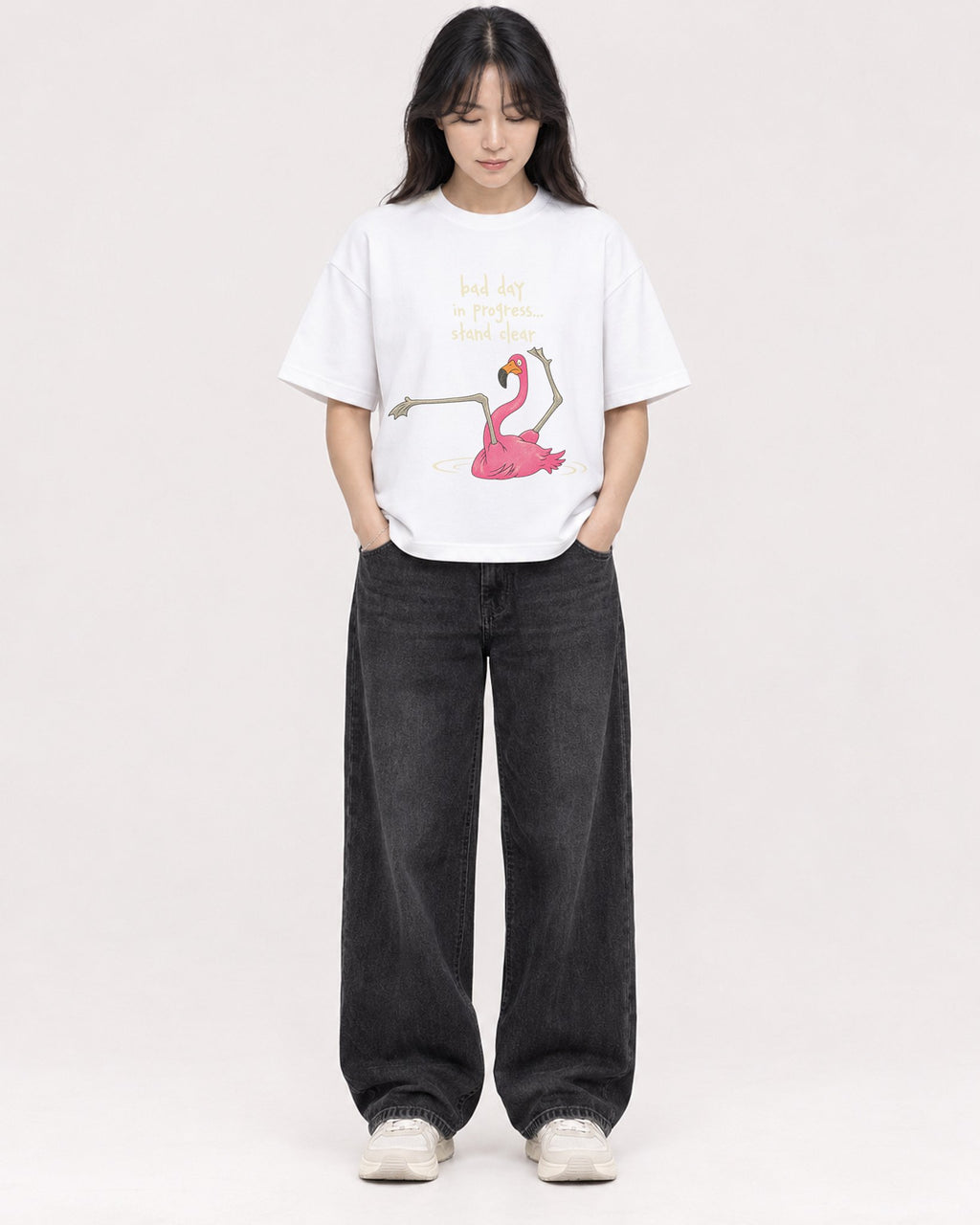 Mockup Boxy Heavyweight Tee White female full-body 13
