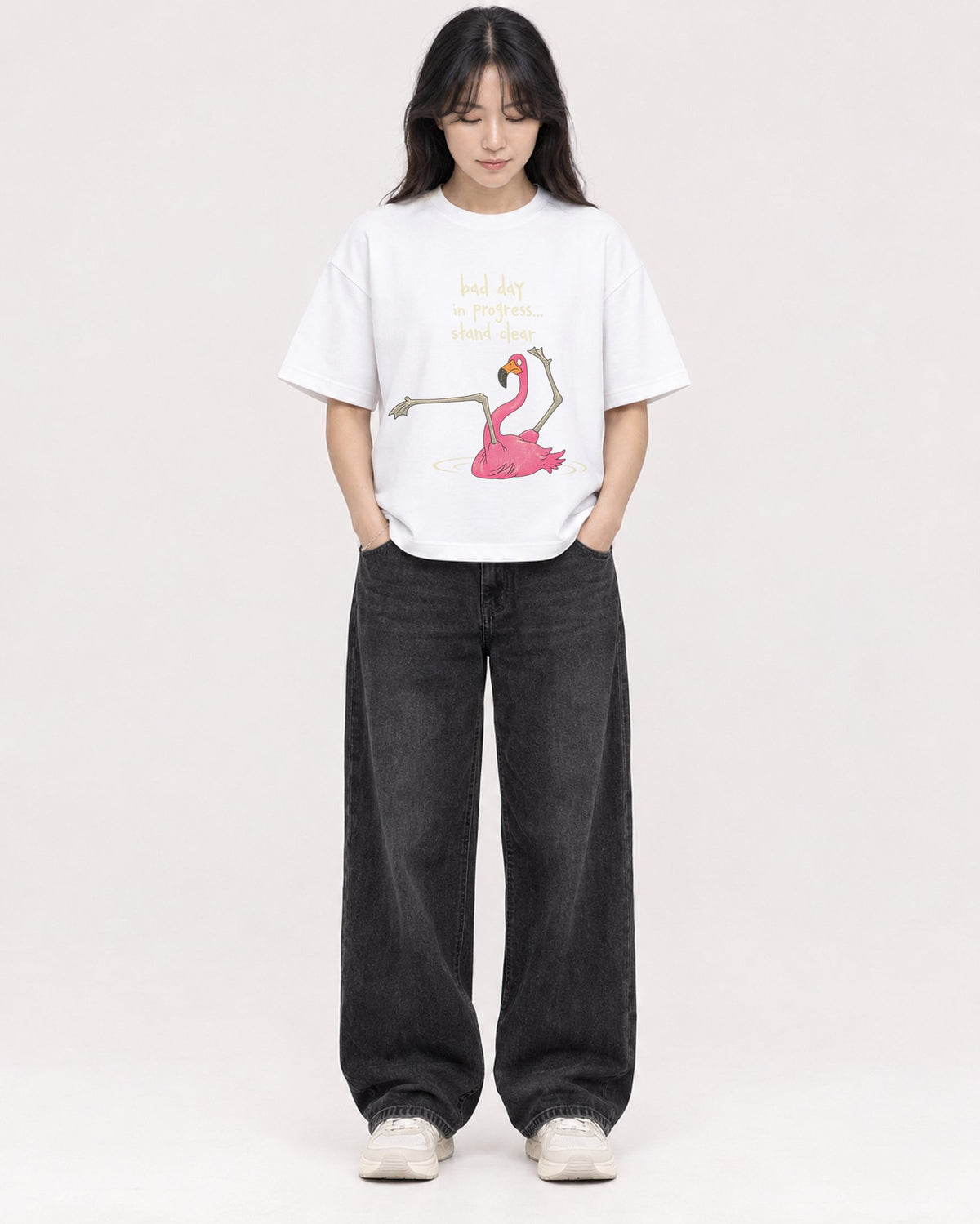 Mockup Boxy Heavyweight Tee White female full-body 13