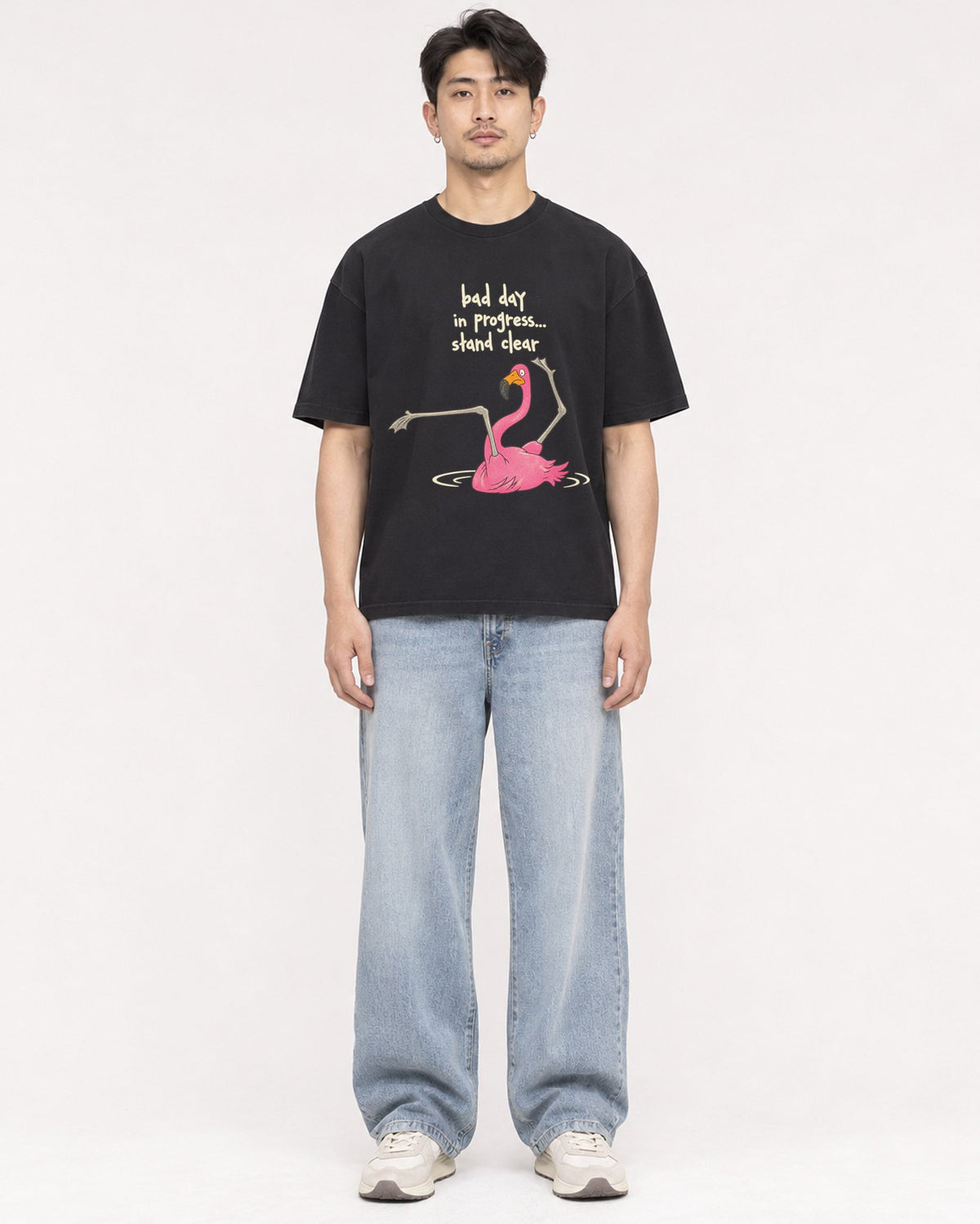 Mockup Boxy Heavyweight Tee Black male full-body 13