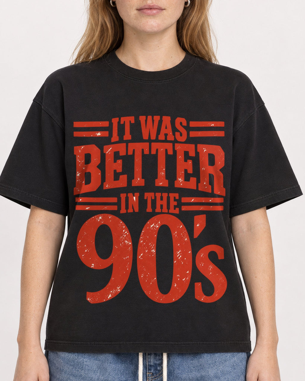 Mockup Boxy Heavyweight Tee Black female close-up 49