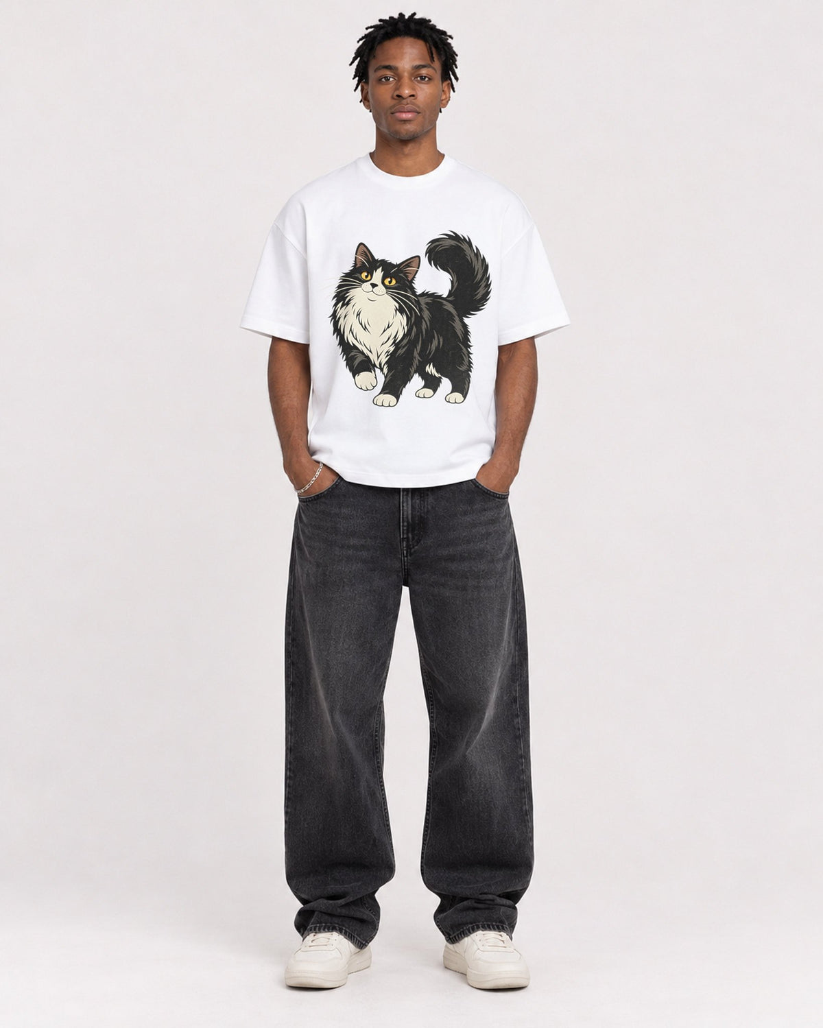 Mockup Boxy Heavyweight Tee White male full-body 05