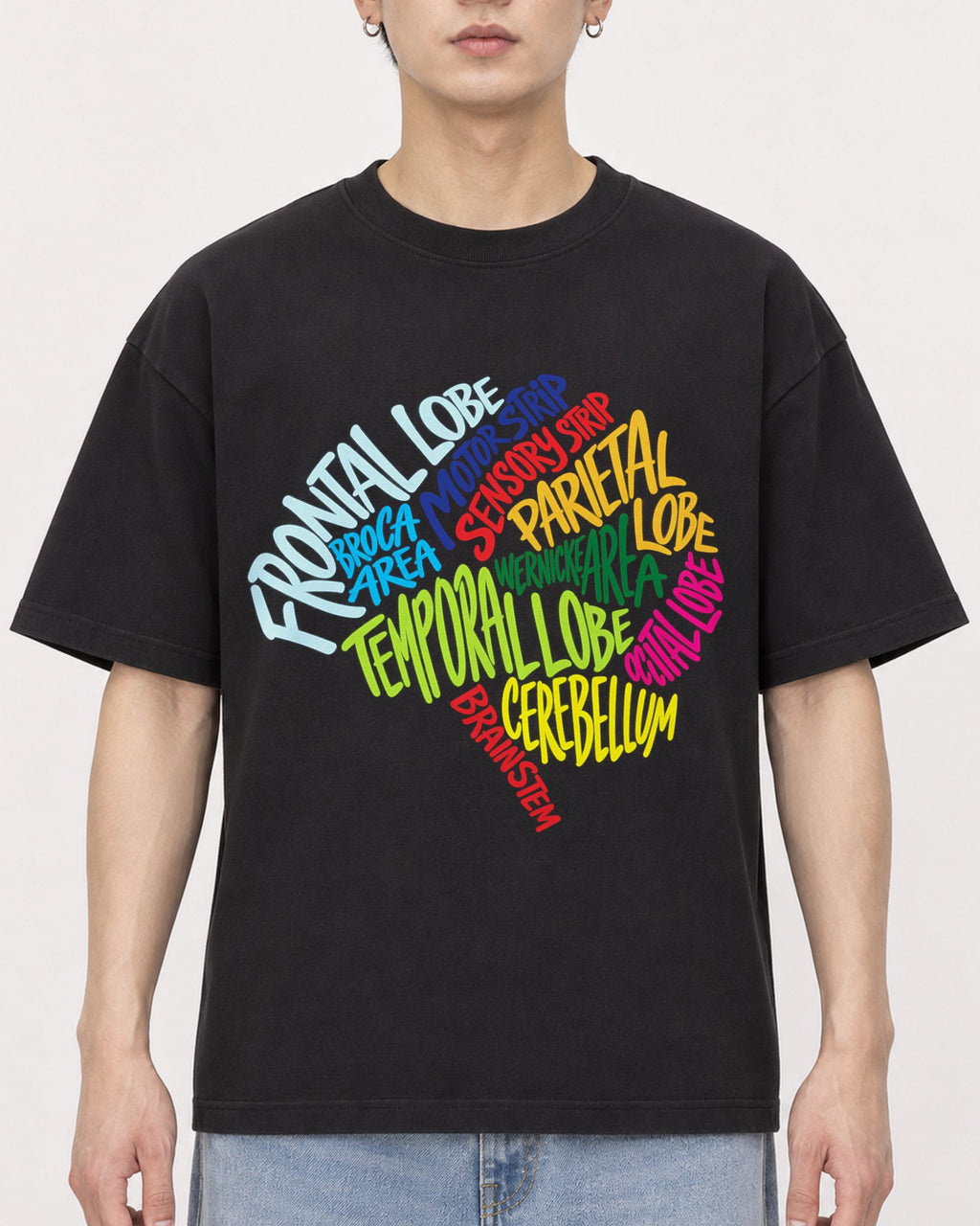Mockup Boxy Heavyweight Tee Black male close-up 01