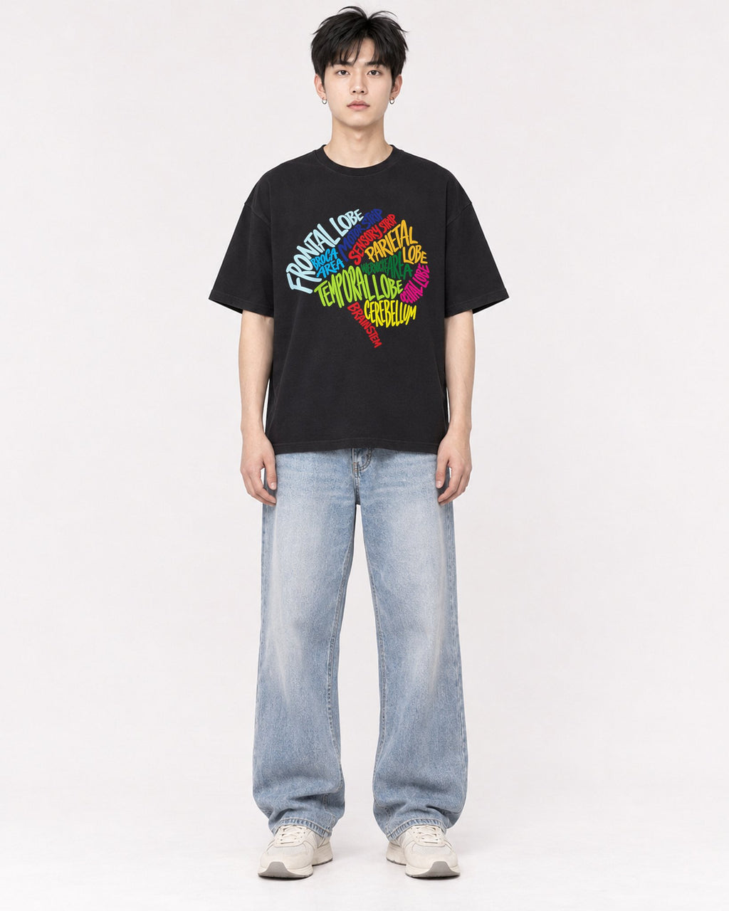 Mockup Boxy Heavyweight Tee Black male full-body 01