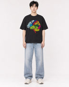 Mockup Boxy Heavyweight Tee Black male full-body 01