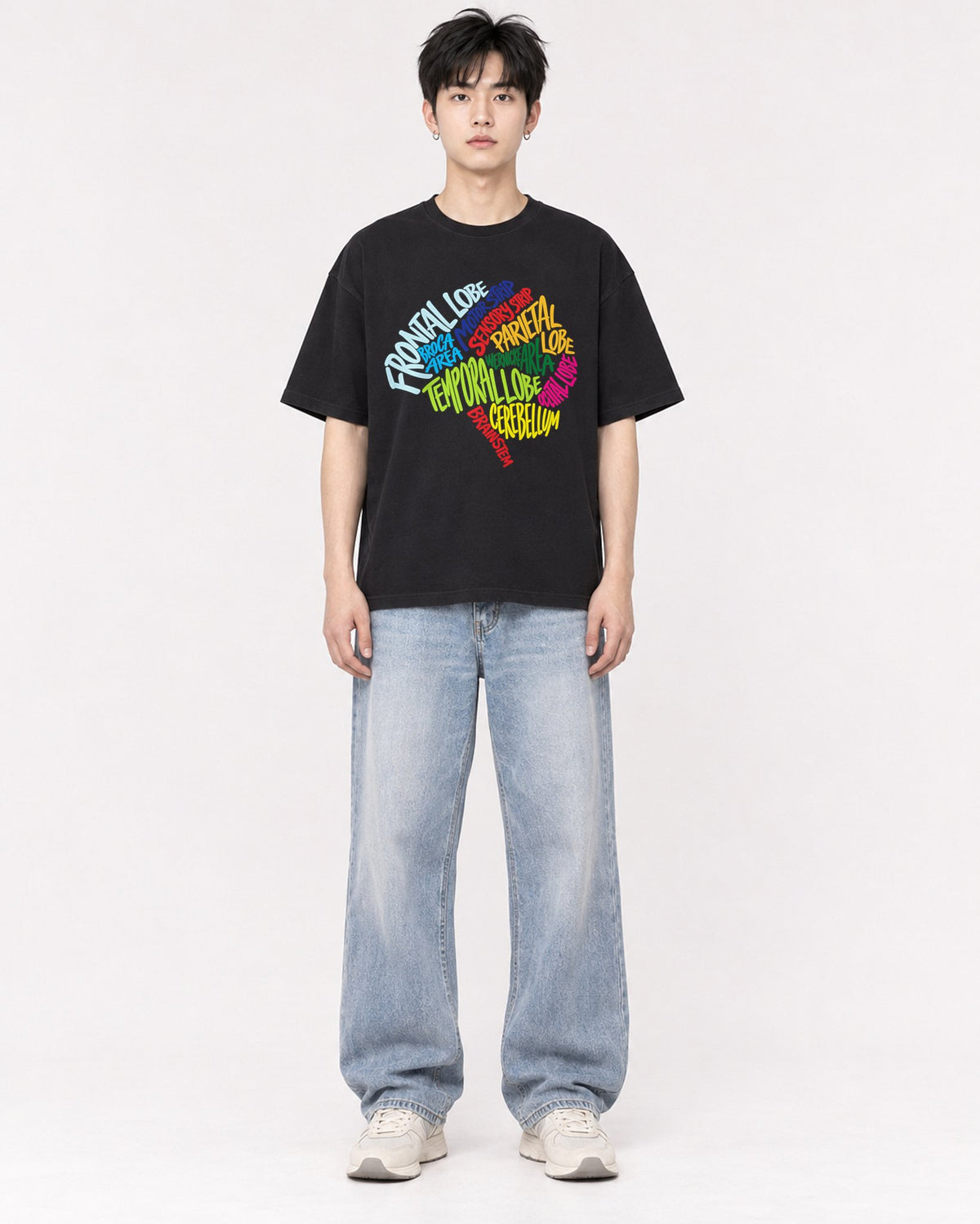 Mockup Boxy Heavyweight Tee Black male full-body 01