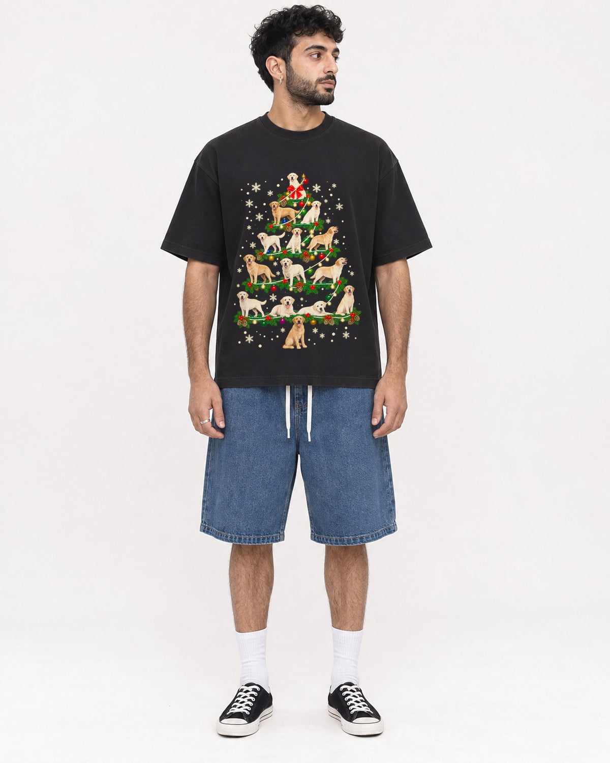 Mockup Boxy Heavyweight Tee Black male full-body 07