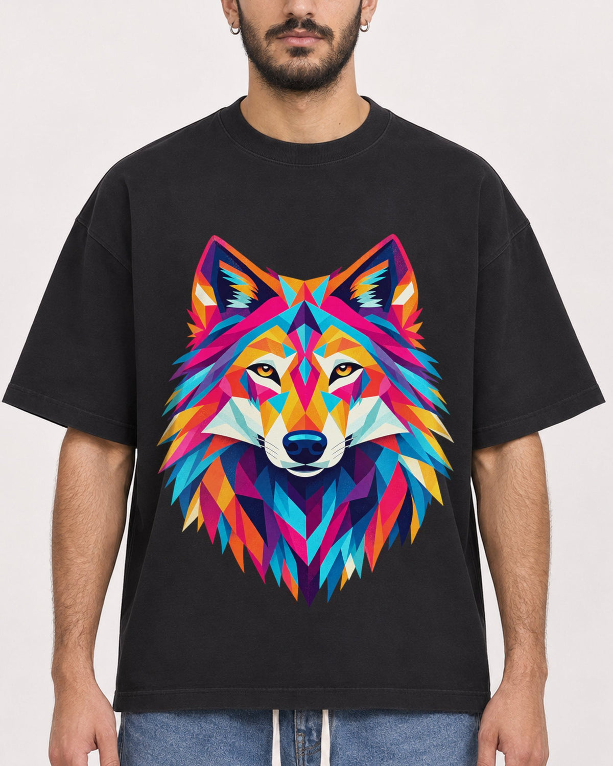 Mockup Boxy Heavyweight Tee Black male close-up 07