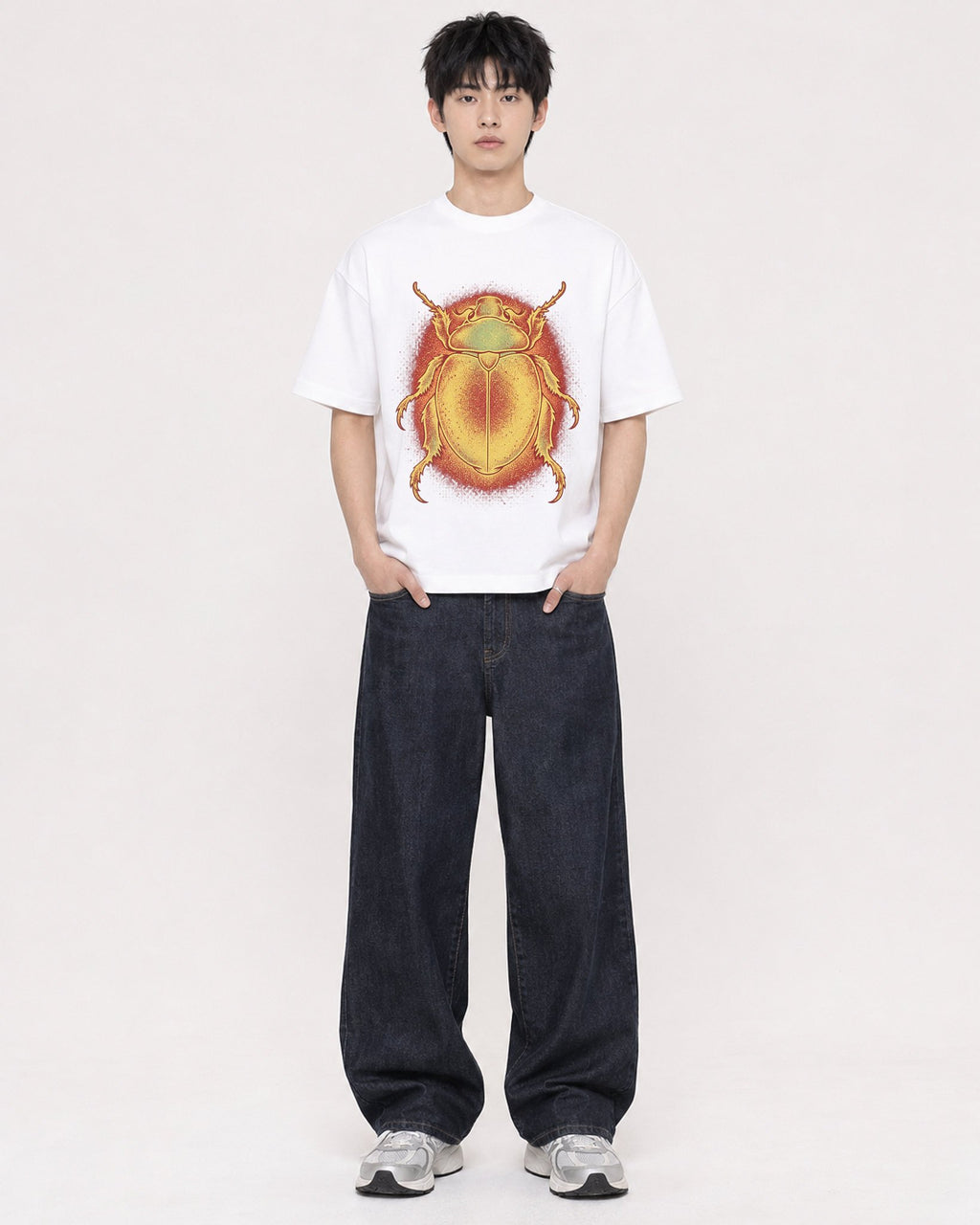 Mockup Boxy Heavyweight Tee White male full-body 01