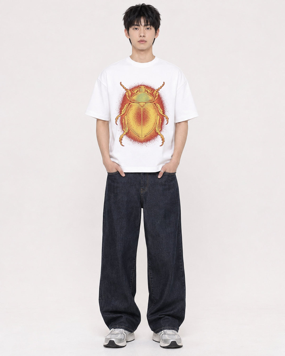 Mockup Boxy Heavyweight Tee White male full-body 01