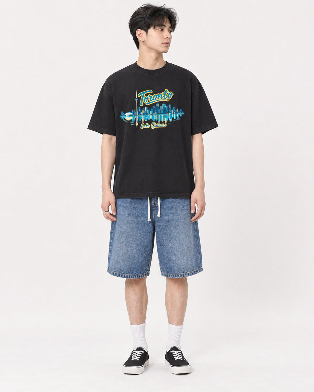 Mockup Boxy Heavyweight Tee Black male full-body 31