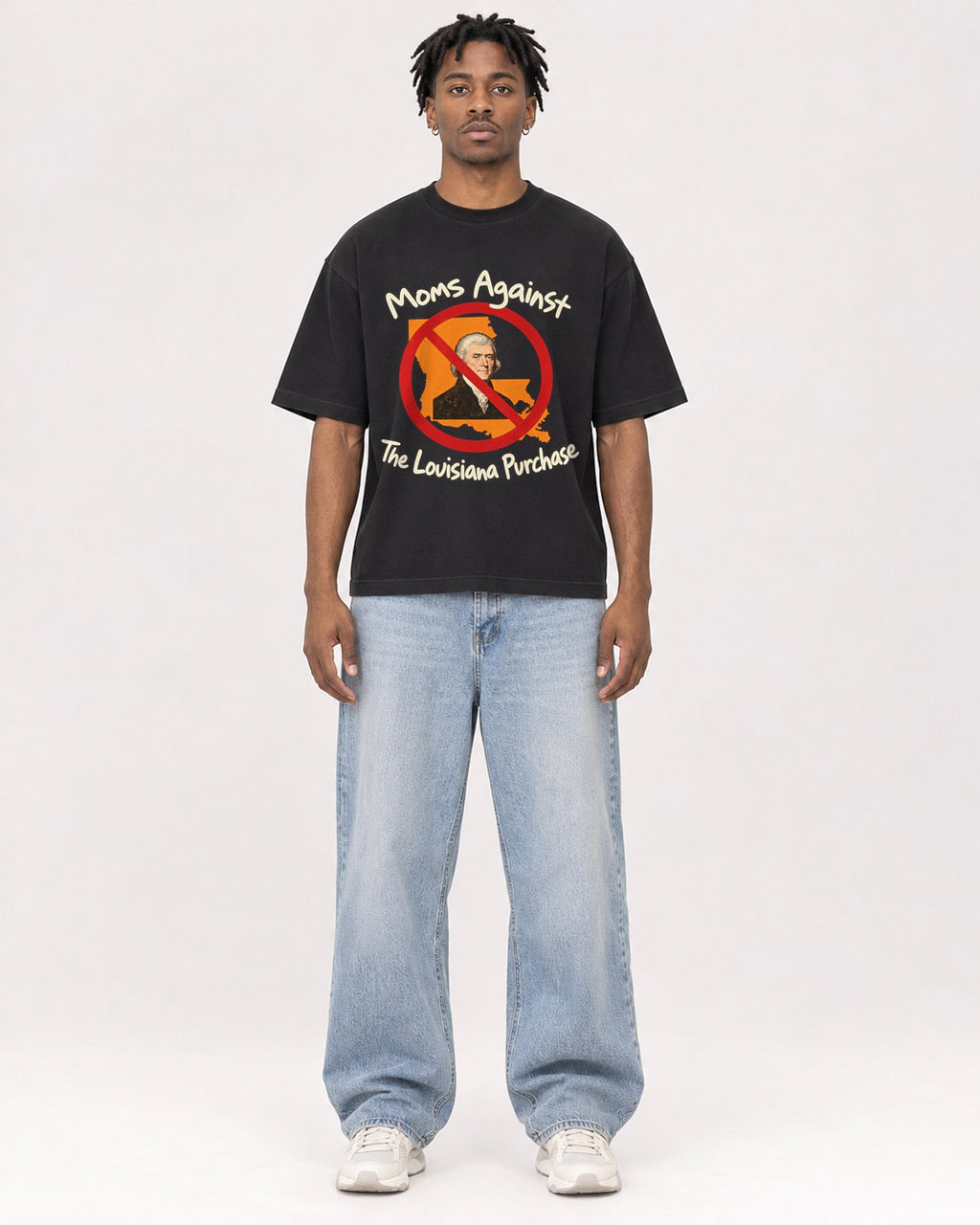 Mockup Boxy Heavyweight Tee Black male full-body 05