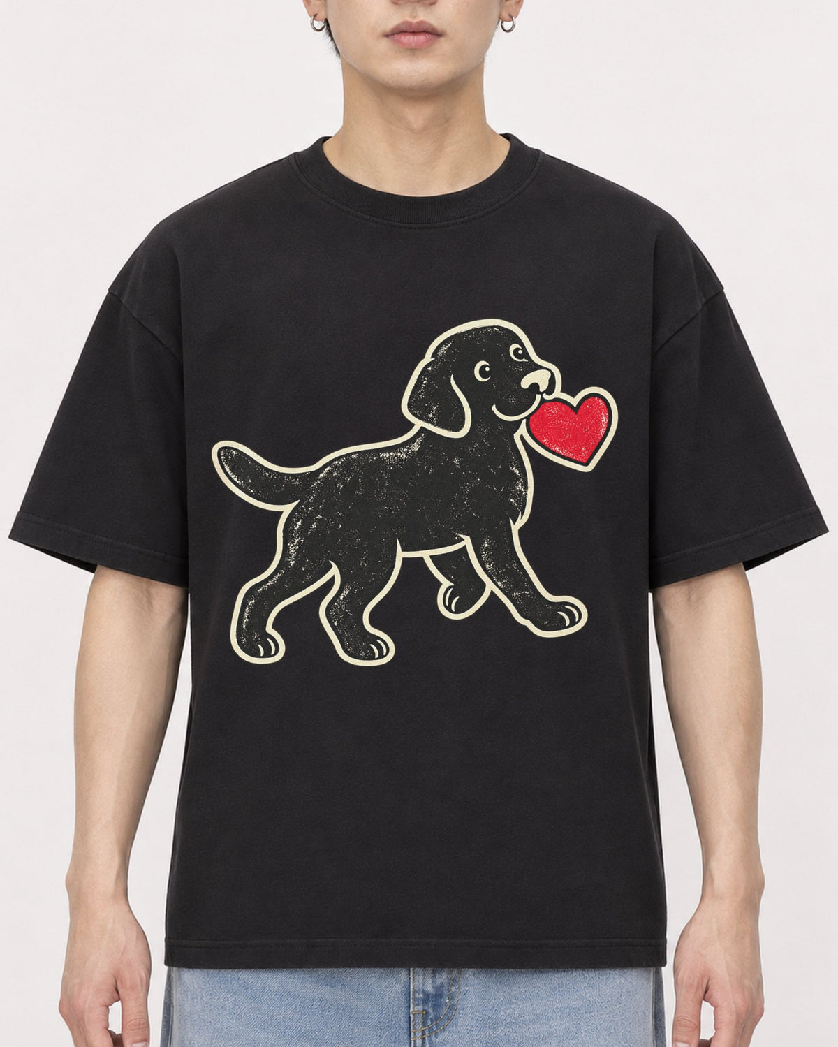 Mockup Boxy Heavyweight Tee Black male close-up 01
