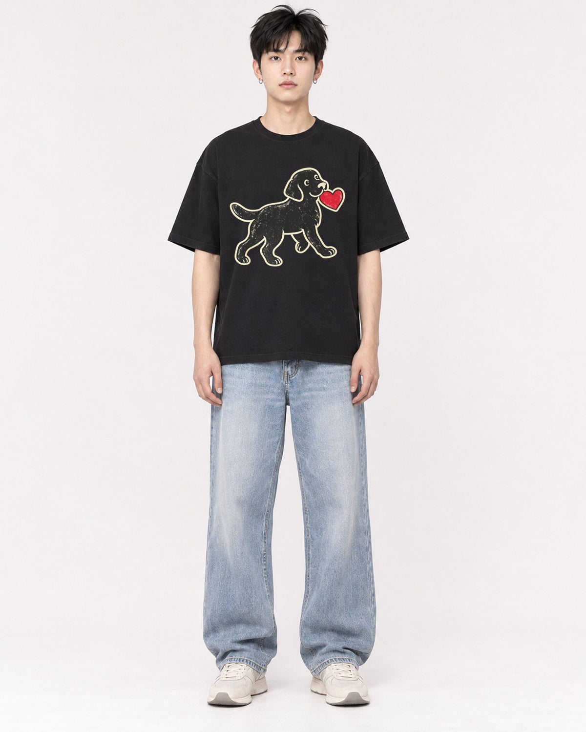 Mockup Boxy Heavyweight Tee Black male full-body 01