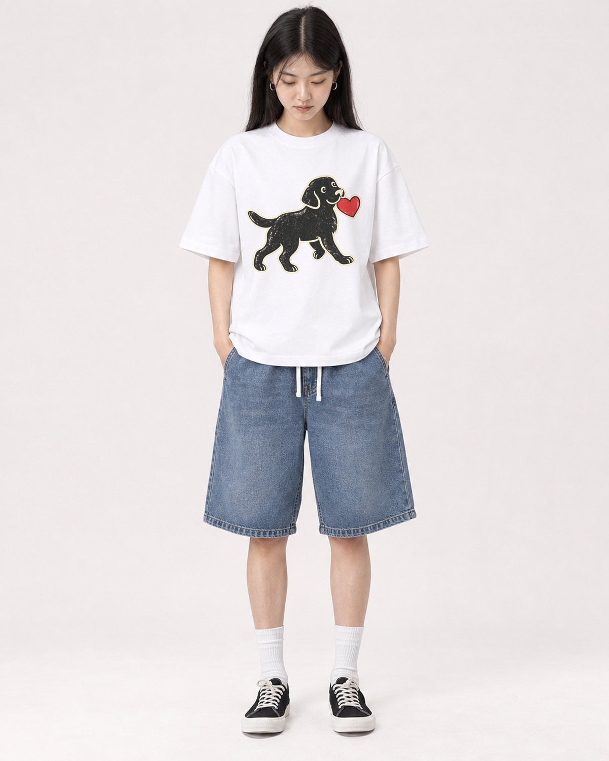 Mockup Boxy Heavyweight Tee White female full-body 01